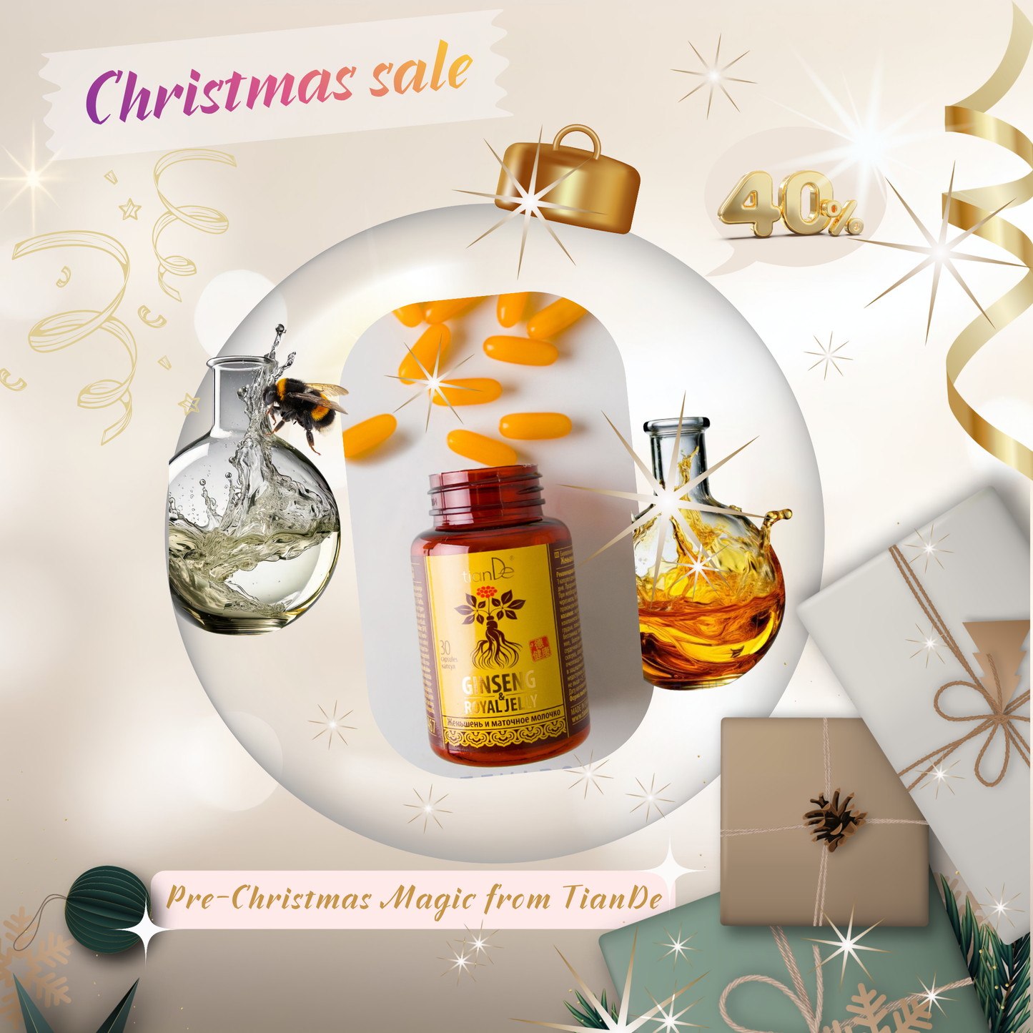 -40% Τζινσενγκ και βασιλικός πολτός. Συμπλήρωμα διατροφής με γλυκαντικό