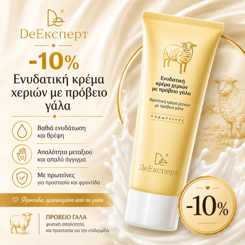 -10% Ενυδατική θρεπτική κρέμα χεριών με πρόβειο γάλα